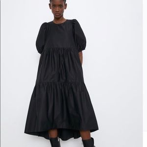 Small black Zara asymmetric poplin high low dress